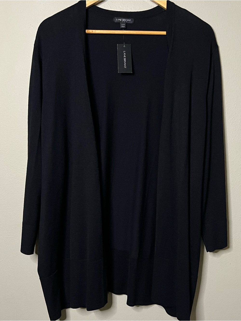 Lane Bryant Open Front Cardigan Women 22/24 Black Long Sleeve Rayon Blend New